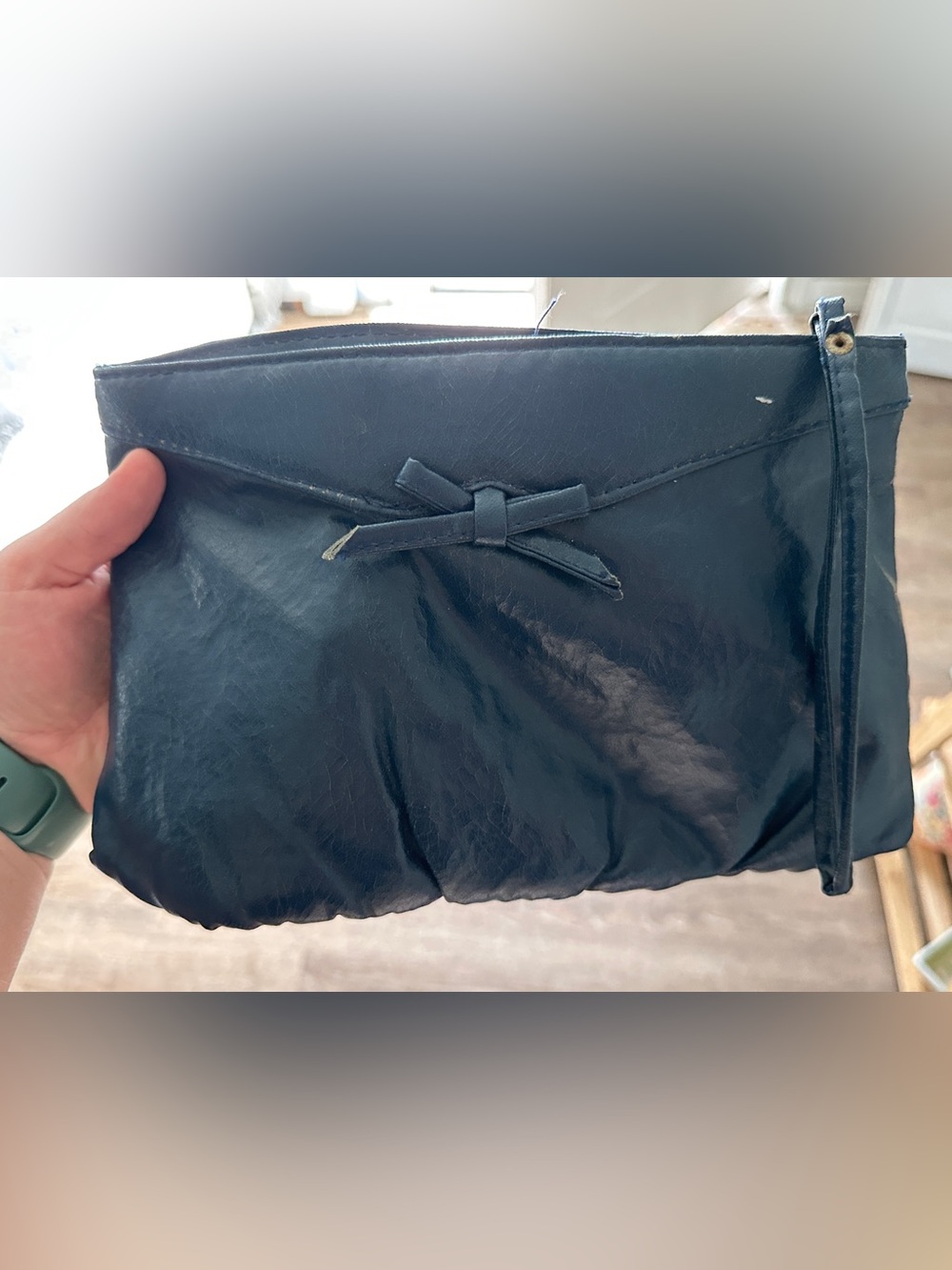 Vintage 1980s Navy Wristlet Clutch with Bow Accent - Picture 4 of 4